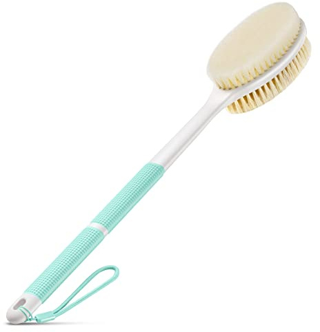 Backski Back Scrubber Anti Slip for Shower,Back Brush Long Handle with Soft and Stiff Bristles,Body Scrubber for Bath or Dry Brush(Green)