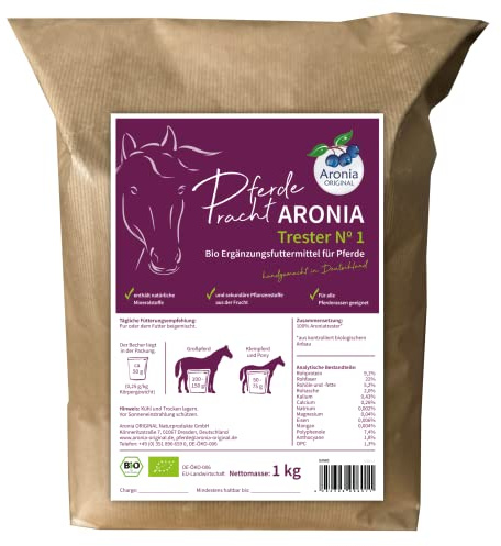 Aronia ORIGINAL Pur N° 1 Bio Aronia pour Chevaux 1 kg – 100% Biologique, Peau Saine et vitalité, complément Alimentaire pour Toutes Les Races, fabriqué à la Main en Allemagne, sans additifs