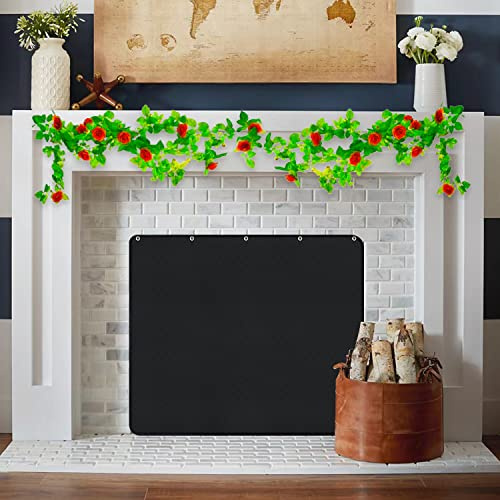 Magnet eldstadsskydd, brandsäker eldstad dragblockerare, öppen spis filt för värmeförlust, öppen spis kallluftsblockerare, svart (76 cm B x 76 cm H)