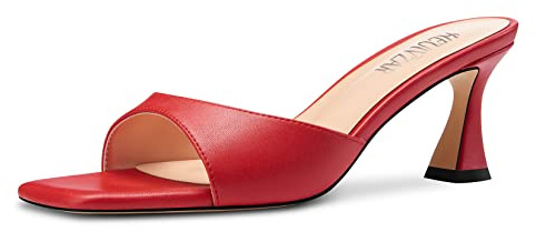 HEUIVZAR Mujer Medio Gatito Heel Abierta Cuadrada Punta Mules Zapatos Slip-on Oficina Fiesta Cute 6.5 CM Heels
