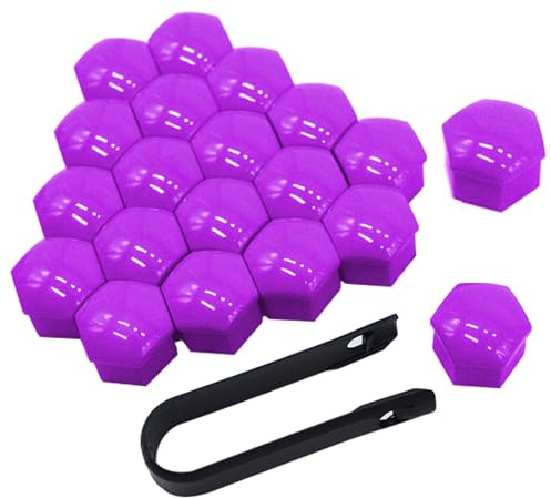 QitinDasen 20 Pezzi 19 mm Auto Ruote Copridado, Tappo Dado Bullone Ruota, Tappo a Vite Mozzo Ruote Auto Universale, Coperchio Dado Pneumatico Esagonali con Strumento di Rimozione (Viola)