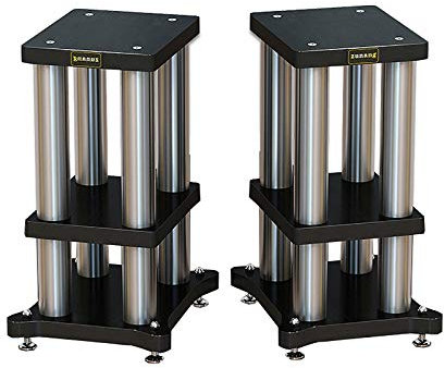 BTZHY Supporto per Altoparlante,per scaffali per Libri e Altoparlanti Surround, Colonna in Metallo in Acciaio Inossidabile di Alta qualità e Pannelli in Legno Massiccio, Colonna in Argento Nero