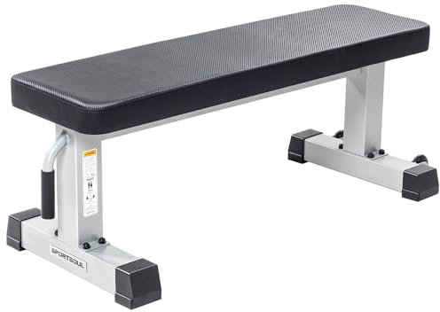 Sportsoul Banco de pesas plano resistente para entrenamiento de pesas, banco de gimnasio en casa, levantamiento de pesas y entrenamiento de fuerza, material de banco de cuero transpirable mejorado