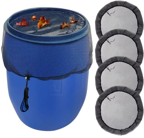 TGKYK 4 Pcs Filet pour Citerne de Pluie, 95cm Filet de Protection pour Recuperateur d Eau, Housse pour Tonneau de Pluie avec Cordon de Serrage, Filet de Protection Contre Les Moustiques et Feuilles
