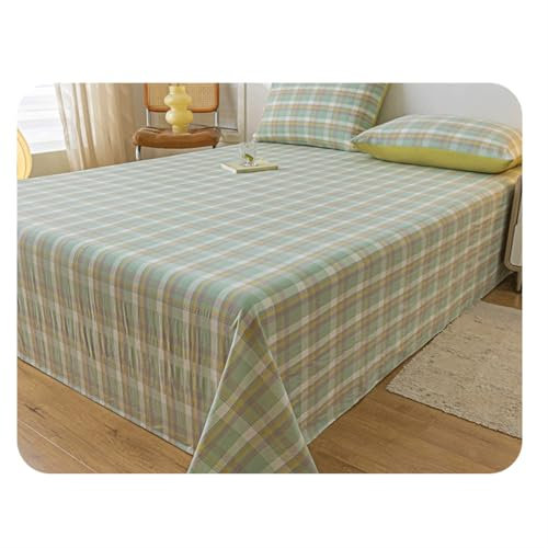 Bettlaken ohne Gummizug aus 100% Gewaschener Baumwolle Kariert Betttuch Laken Leintuch Haustuch ohne Gummi vielen Größen und Farben(Mint Green,230x245cm+48x74cm x2)