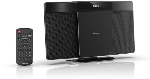 Roxel Micro HiFi System CD Player with DAB/DAB+/FM Radio, Wireless BT V5.4, Powerful Speakers, Wall Mountable, USB & AUX In, Remote Control, Sleek & Flat Design, White LED Display (RCD-200D DAB)