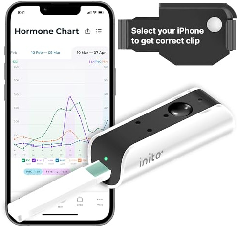 Inito Fertility Monitor & Hormone Tracker for Women | Estrogen, LH, PdG (Urine Metabolite of progesterone), FSH | Track and Confirm Ovulation | Includes 15 Strips (Compatible with iPhone 16 Pro Max)