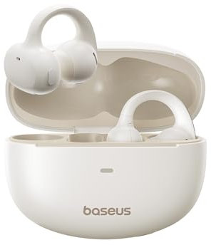 Baseus MC1 Blanc Auriculares Abiertos, Auriculares Bluetooth con Clip & 40H de Autonomía, Calidad de Sonido HiFi Bass Ai, Cómodos & Ligeros (5,2 g), Clip con Protección IP57 contra el Polvo & el Agua