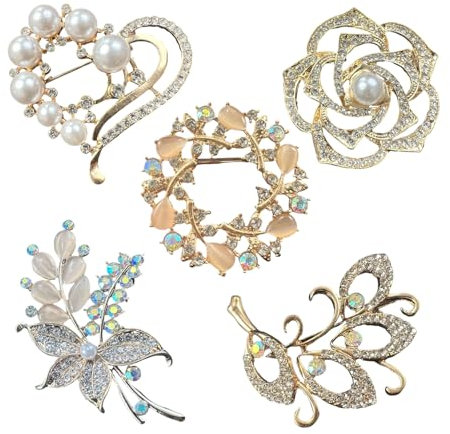 CVDYWDJIE Broches À Fleurs 5 Pièces, Broches en Perles Et Diamants, Badges De Mode pour Femmes, Badges À Épingles en Métal, Accessoires Vestimentaires Glamour