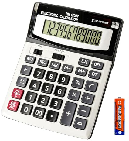 YEBMoo 12-stelliger Tischrechner mit großem LCD-Display und empfindlicher Taste, dualer Solarenergie und Akku, Standardfunktion für Büro (YE1200v)