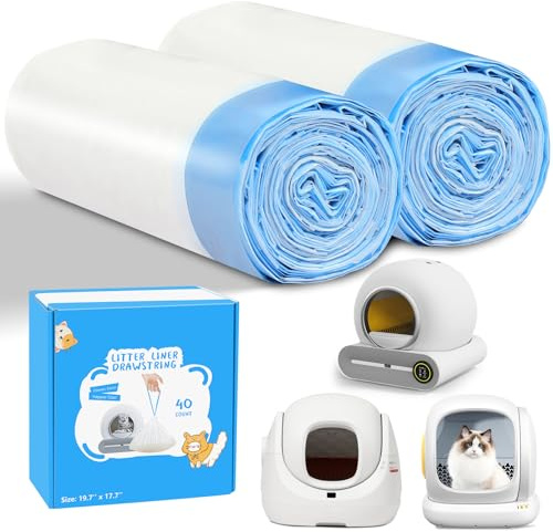 Cat Litter Tray Liners 40PCS Kitcanis, Cat Litter Bags with Drawstring, Scratch Resistant and Leak Proof, Compatible with SUW, Furrytail, Meowant, PetCove, Mintakawa - 17.7 x 19.68 (40)