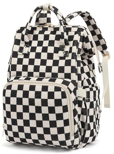 Dezcrab Baby Diaper Bag Backpack for Mom, Large Capacity Travel Nappy Bag for Boys & Girls with Stroller Straps, Corduroy Checkered Black