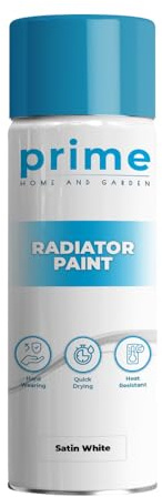 Prime Satin White Radiator Aerosol Spray Paint 400ml - Heat Resistant Up To 100ºC | Quick Drying & No Primer Needed | Exterior Surfaces Of Radiators & Hot Water Tanks | Heat Resistant Radiator Paint