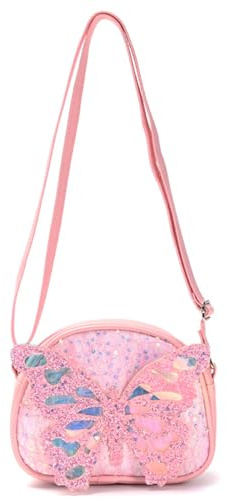 FOSDICK Bolso Niña Mariposa Bandolera Niña Lentejuelas Bolsos para Niñas Bonito Bolsos Bandolera con Correa Ajustable Pequeños Bolso bandolera Monedero Niño para 5-12años, 16.5x4x14.5cm (Rosa)