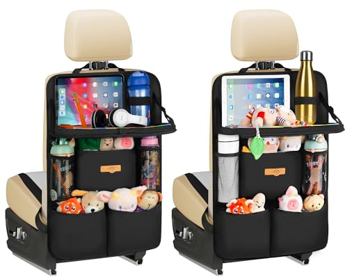 SURDOCA Organizzatore per sedile auto con tavolo pieghevole, 7 tasche, tasca per tablet, organizer per sedile posteriore sospeso per bambini e viaggi, universale per la maggior parte delle auto