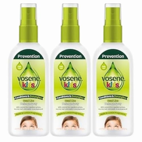 Vosene Kids Head Lice Defence Spray 150ml x 3 – Daily Conditioning Detangler - Apple & Lemon Fragrance with Welari Thank You Card | (3 Pack)