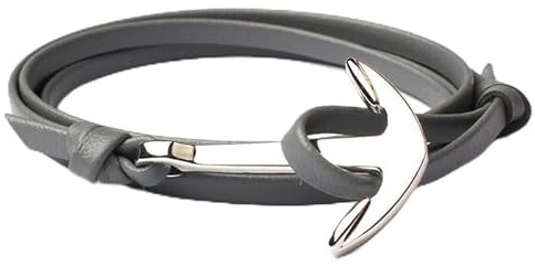 Ankare armband lädersnöre grå med silver