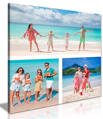 Personalised Canvas Print – 3 Photo Collage Square Custom Wall Art, Framed | Ready to Hang, Fade-Resistant Inks, Photo Gifts for Mum Dad Birthday Christmas, Family Pictures for Walls, Sizes 12-30 Inches