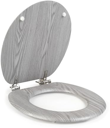 Beldray Grey Wooden Effect Toilet Seat – Classic Design, Easy to Fit & Remove, Fits Most Standard Sized Toilets, Seat Size 37 x 43 cm(w x d), Lid Size 34 x 41.5cm Easy Clean, Durable Zinc Hinges