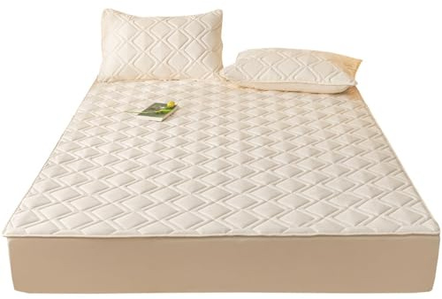 Sábanas Ajustables, Fundas de Cama Impermeables y Antialérgicas de Microfibra Blanca con Elástico, Funda Protectora Acolchada para Colchón con Ajuste de 360°, Sin Desplazamiento-200 * 220