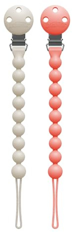 Dr. Brown's Silicone Pacifier Clips, Universal Fit Strap for Pacifiers, Pink/Ecru, BPA Free, 0-18 Months, 2-Pack