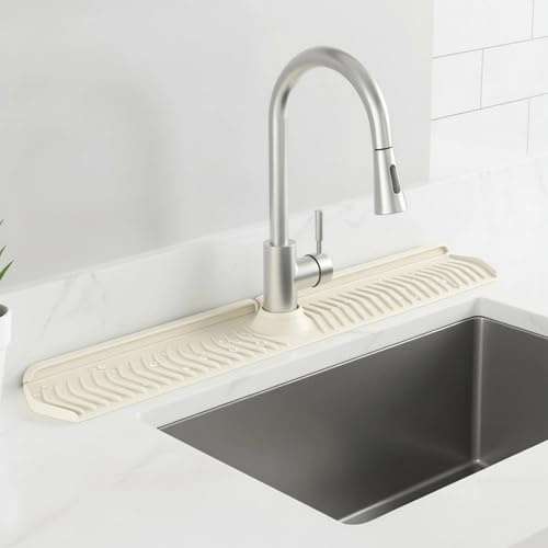 Paraspruzzi per lavello in silicone, Tappetino per rubinetto lavello pieghevole lungo 30 con paraspruzzi con bloccaggio regolabile per cucina dietro il rubinetto, Beige, Tappetino