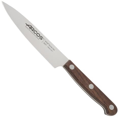 Arcos Coltello Verdure in Acciaio Inossidabile – Professionale per Pelare Frutta e Verdura, Manico Ergonomico in Poliossimetilene, Lama da 120 mm – Marrone, Serie Atlántico