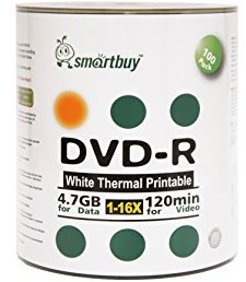 Smartbuy 100-disc 4.7gb/120min 16x DVD-R White Thermal Hub Printable Blank Media Recordable Disc