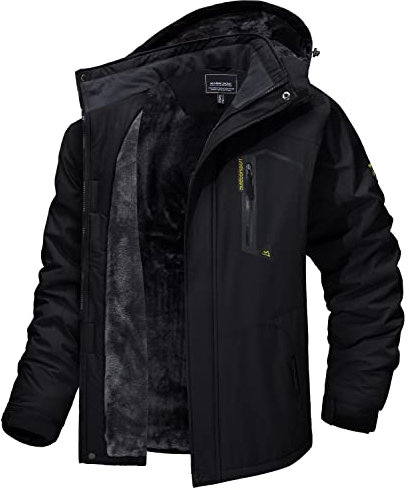 MAGCOMSEN Arbeitsjacke Herren Warm Gefüttert Ski Jacke Übergangsjacke Verdickt Winterjacke Männer Atmungsaktiv Jagdjacke Wasserdicht Dicke Thermo mit Stehkragen Schwarz XL