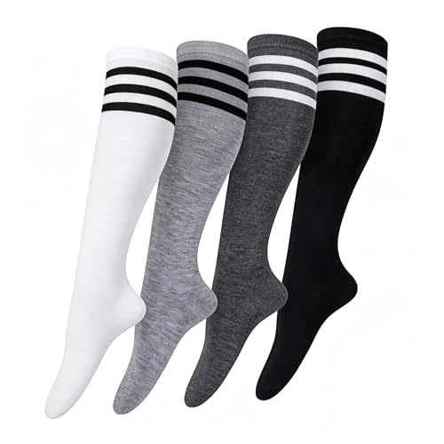 Justay Comf 4 Paia Calze a Ginocchio Calzettoni da Donna Calze Gambaletto Calzini Lunghi Donna OverKnee Calze Calzini Gambaletti di Coscia Retro Casual Socks