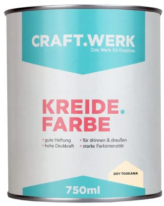 CRAFT.WERK - Vernice a gesso per mobili (750 ml, dry toscana), ultra opaca, colore per legno, facile da applicare, vernice per mobili a base d'acqua, prodotto in Germania