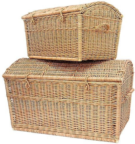 Weeco - Cestino in vimini da 60 cm e 80 cm - A forma di pirata - per riporre coperte libri, giocattoli o altri oggetti - Cesto con coperchio - Cesto con manico - Baule di vimini.