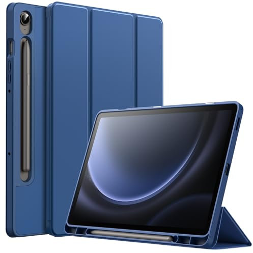 JETech Case for Samsung Galaxy Tab S10 Lite / S10 FE / S9 FE 10.9-Inch with S Pen Holder, Soft TPU Tri-Fold Stand Protective Tablet Cover, Support S Pen Charging, Auto Wake/Sleep (Navy)