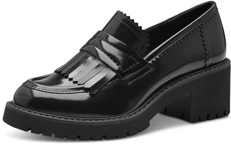 MARCO TOZZI Damen Loafer mit Absatz Vegan mit Blockabsatz, Schwarz (Black Brush), 38 EU