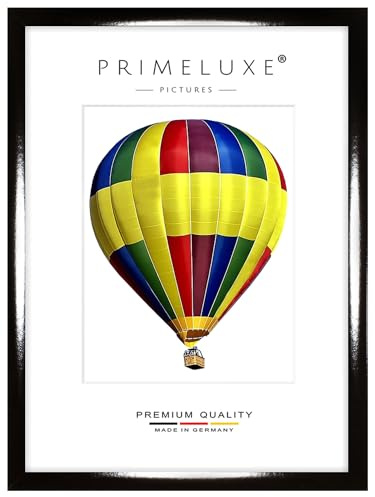 PrimeLuxe Cornice portafoto in legno 50 x 75 cm (misura dell'immagine) in nero lucido, colore e dimensioni a scelta, cornice per poster, puzzle, collage di foto, made in Germany