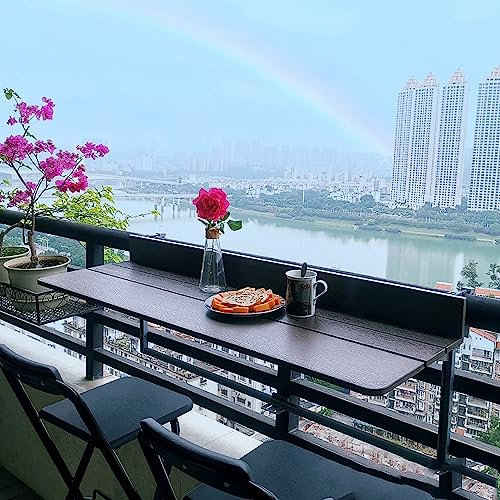 Tavolo da appendere al balcone, barra pieghevole per ringhiere, tavolo da balcone con 5 altezze regolabili