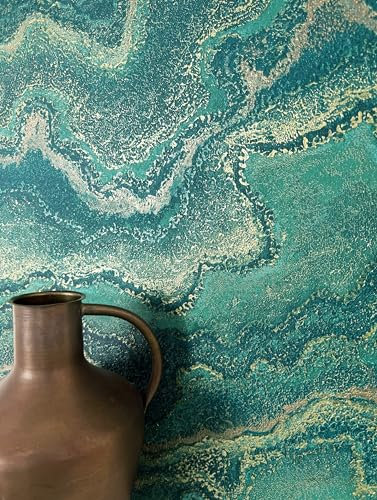NEWROOM Papier peint Bleu Pétrole Marbre Intissé - Moderne Vert Or Métallique Texture Optique 3D