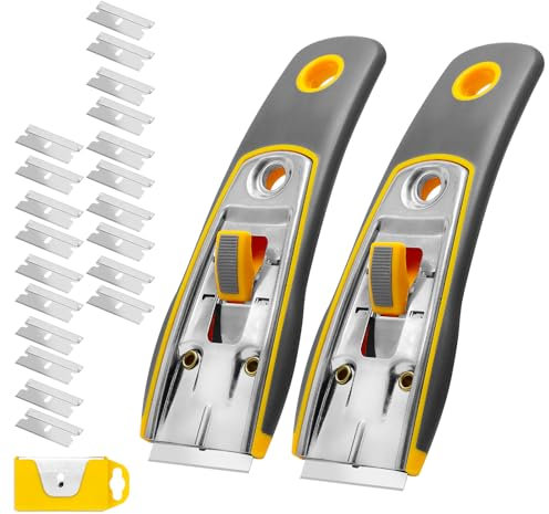 CCLIFE 2 pezzi Raschietto Vetroceramica Professionale con 20 Lame di Ricambio, Raschietto Piano Induzione per Rimuovere Etichette, Decalcomanie, Pulire Vetri, Fornelli e Adesivi