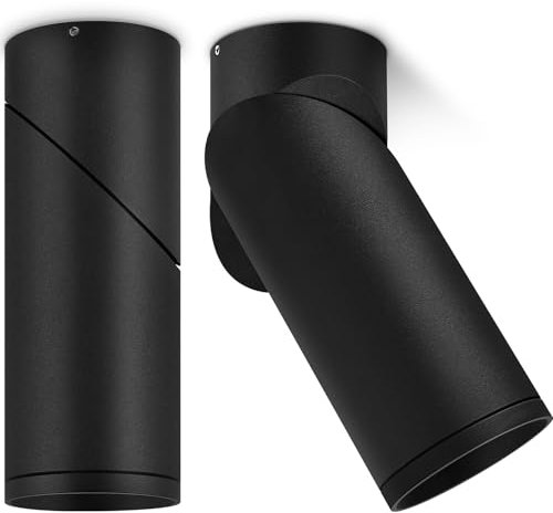 KYOTECH 2 Stück Aufbauspot Schwarz, Schwenkbar Aufbaustrahler mit GU10 Fassung, Aufbauleuchte aus Aluminium, Deckenspots Aufputz Spots Verstellbare Deckenstrahler für Wand & Decke, Ohne Leuchtmittel