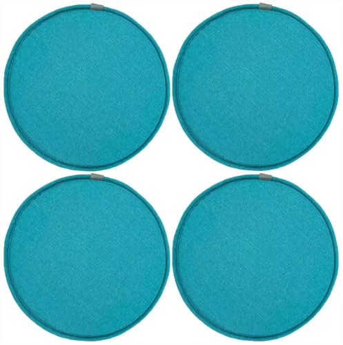 Cuscino rotondo antiscivolo per sedia, con lacci elastici, ad alta resilienza, in spugna, colore verde acqua, diametro 33 cm, confezione da 4