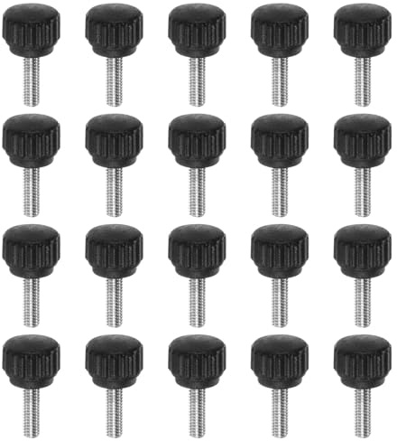 QUARKZMAN 20pz Vite a Testa Zigrinata Pomelli a Mano M4 x 12mm Filettatura Maschio Metrica Testa in Plastica Opaca da 13mm in Acciaio Inossidabile 304 Manopola Serraggio Bloccaggio, Nero