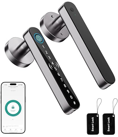 5 in 1 Fingerprint Door Handle Lock for Bedroom,Smart Biometric Door Knob with Code,Electric Finger Print Doorknob,Keyless Entry Door Lock for Apartment,Interior Room,Office,Motel(Grey,Black)