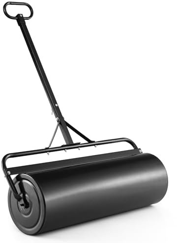 SOARS Rodillo de césped rellenable, 63 L, diámetro de 30 cm, rodillo de césped con mango en U y tapón de drenaje extraíble, rodillo de jardín, tambor de carga pesada para suelo, prado, llanuras