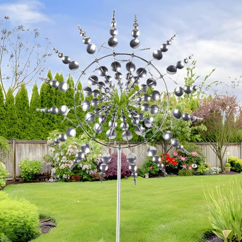 Magische Windmühle, 3D Einzigartige und magische Metall-Windmühle, Wind Spinner im Freien, 360° Dual Rotors kinetische Wind Spinner, Wind-Metallfänger, Rostfrei Gartenstecker Windspiel für Garten