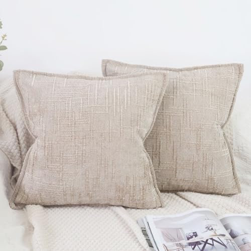 OYIMUA Kissenbezug 40x40 Beige 2er Set Weiche Chenille Kissenbezüge Textur Bambusfugen Sofa Dekokissen Edel und Luxus Kuschelkissen für Wohnzimmer Schlafzimmer & Heimdekoration