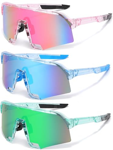 ANFUXT 3 occhiali da sole sportivi, polarizzati, occhiali da ciclismo, occhiali rapidi, occhiali da bicicletta, antivento, protezione UV400, per uomo e donna, attività all'aria aperta, come ciclismo