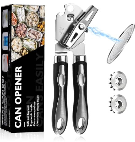 Flintronic 3 in 1 Apriscatole Professionale, Acciaio Inossidabile Apriscatole Manuale, con Antiscivolo Impugnatura e Ergonomico Manopola, Leva Apribottiglie per Bar, Ristoranti, Pazienti Con Artrite