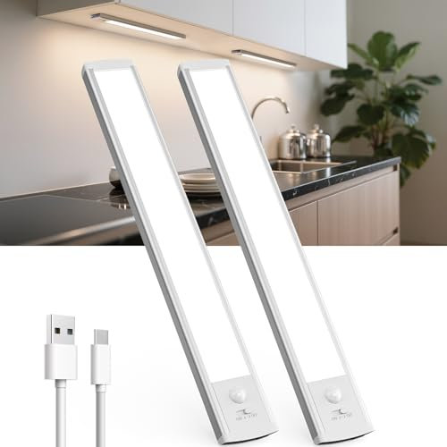 TANSOOL+ Luce LED Sottopensile Cucina, Armadio LED con Sensore di Movimento, 2200mAh Luce Sottopensile Dimmerabile Lampada per Cucina, Guardaroba, Scale, Soggiorno, Camere da Letto (30cm, 2 Pezzi)