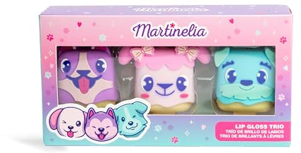 MARTINELIA Trio Gloss för barn - Gloss nyckelring - för knäckande valp skönhetsset - återfuktande läppvård - flickgåva - 1 enhet