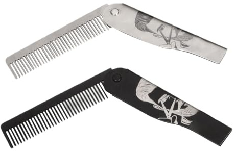 Beard Comb, Beard Brush Set, 6.5x0.87x0.24 inches Portable Stainless Steel Foldable Grooming Tool for Men, Husband, Dad, Travel and Home Use, Sturdy Adult Styling Accessory